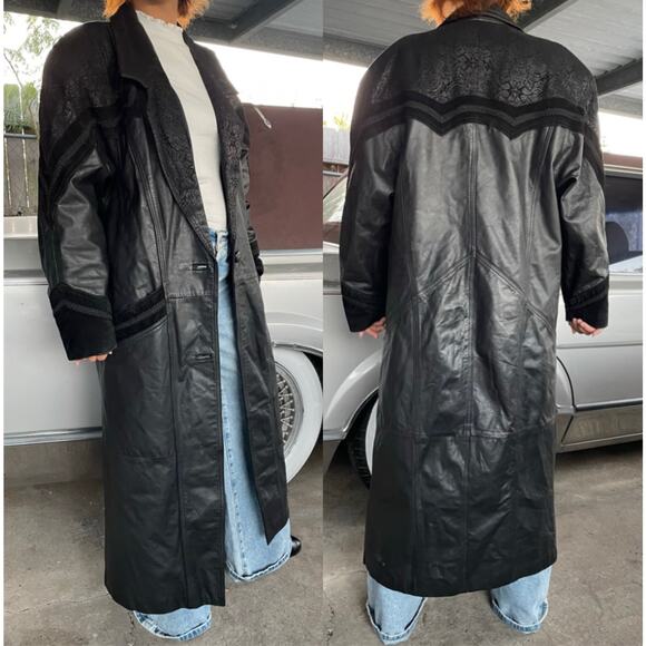 WINLIT Jackets & Blazers - 🔥Vintage 80s Winlit Baroque Paisley Leather Long Duster Coat Gothic Steampunk M